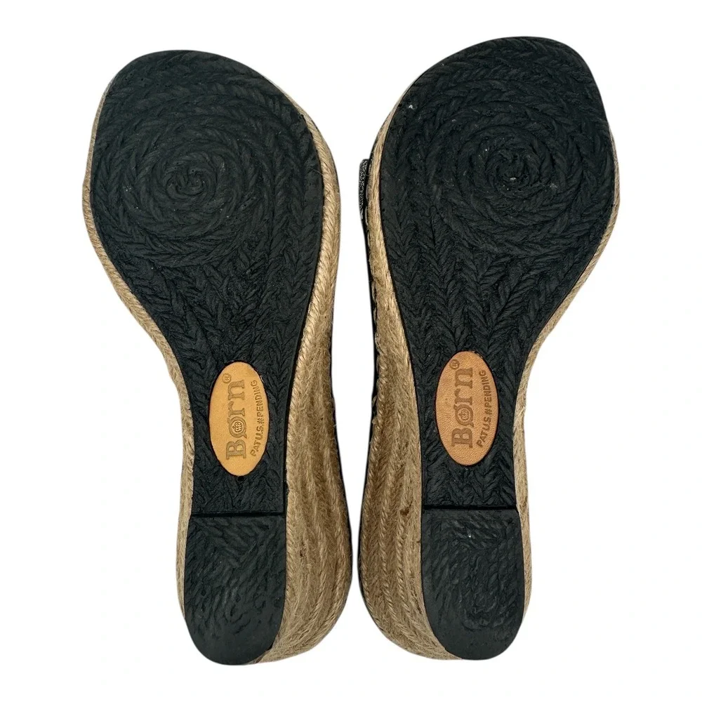 Born Womens‎ Black Floral Wedge Espadrille Sandals Size 8